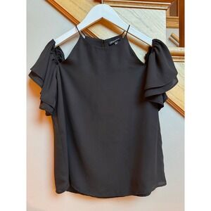 Shine Star Womens Black Ruffle Sleeve Blouse Med Y2K Fairy Whimsigoth Witchy
